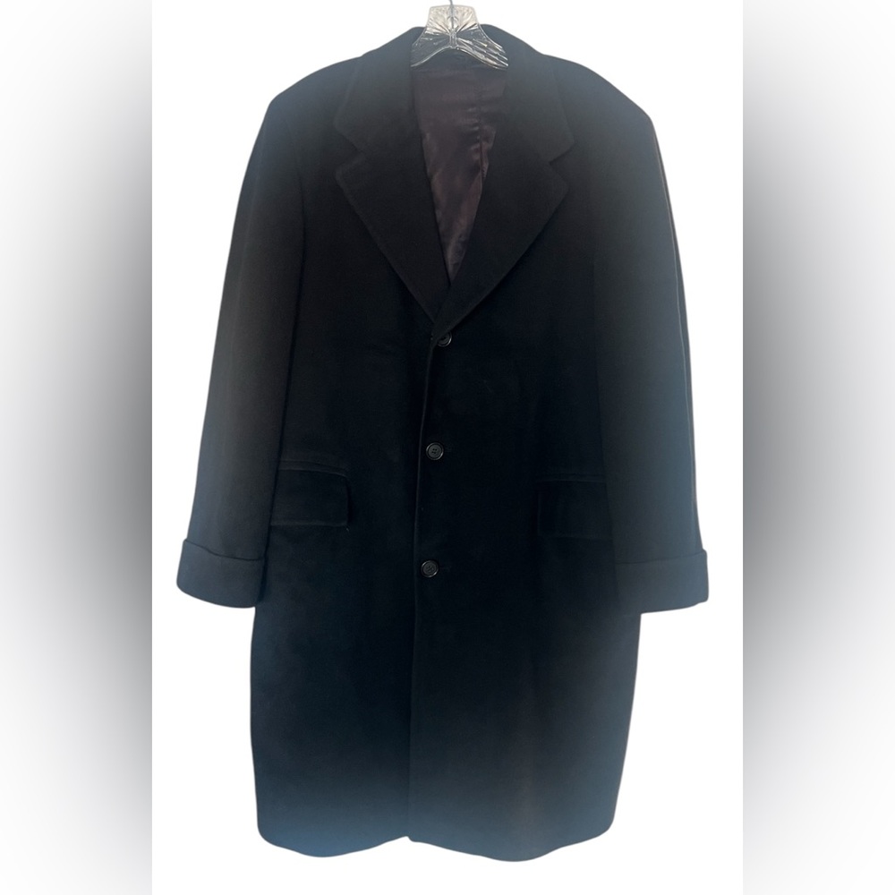 Vintage 60s Unbranded 100% CashmereBlack OverCoat Made in USA L/XL